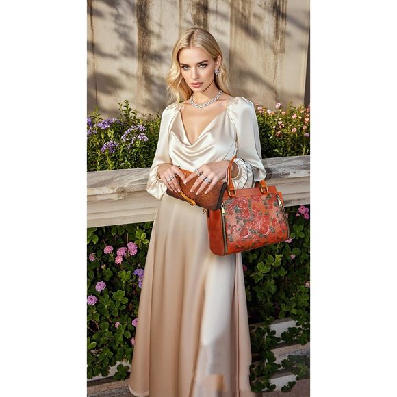 Crossbody Bag Leather Shoulder Bag Tote Handle Medium Satchel :[ - Picture 2 of 9